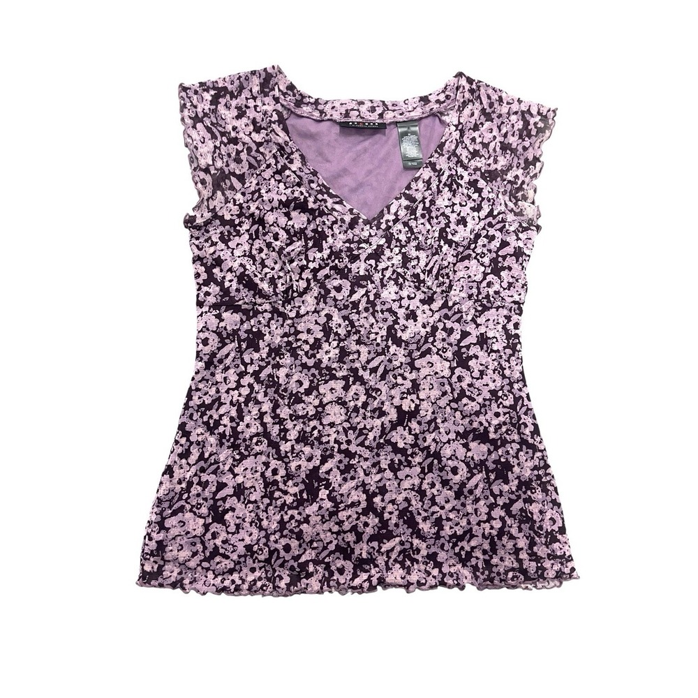 Vintage Y2K Liz Claiborne Lavender Purple Floral Babydoll Empire‎ Waist Top Sz M